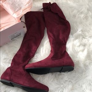 COPY - JustFab Over The Knee Flat Burgundy Boots -Linnea